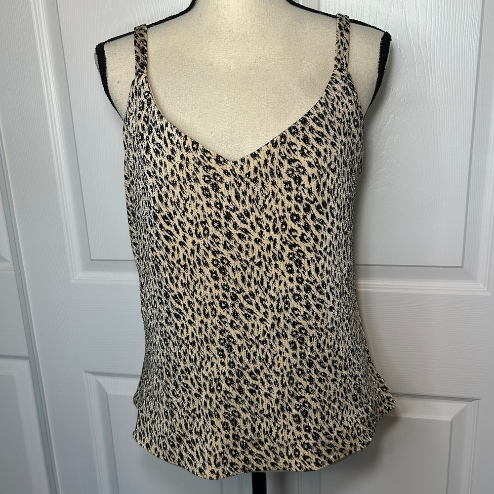 Alex Evenings Leopard Print Beaded Tank Top Cami Metallic Sparkle Sz 14 Vintage